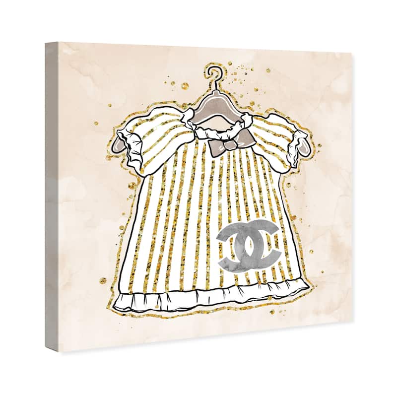 Wynwood Studio Canvas Fashion and Glam Her Little French Beige Dress White and Cream White Glam Wall Art Canvas Print