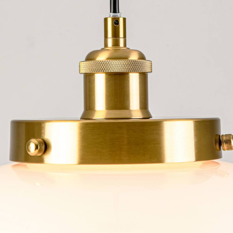 1-Light Mid-Century Modern Brass/Black Frosted Glass Globe Dome Pendant Light