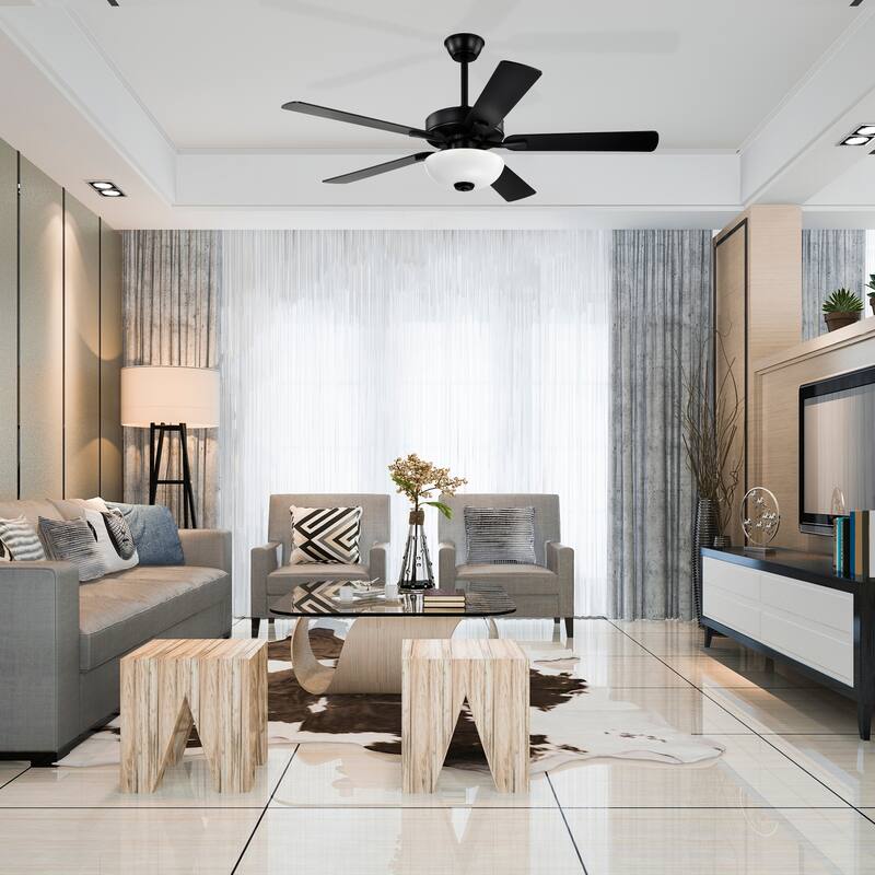 52-in Matte Black/Brushed Nickel/White 5-Blade Indoor Reversible Ceiling Fan with LED Light and Remote Control - 52 inch