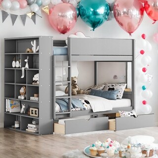 Twin over Twin Bunk Bed With 2 Drawers & Multi-layer Cabinet