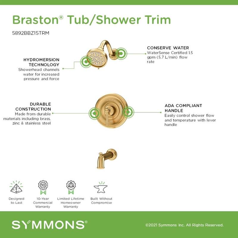 Symmons 589215TRM Braston Tub and Shower Trim Package with 1.5 GPM
