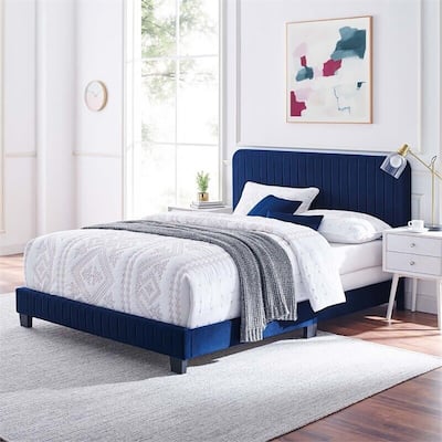 Tufted Performance Velvet Full Bed in Navy