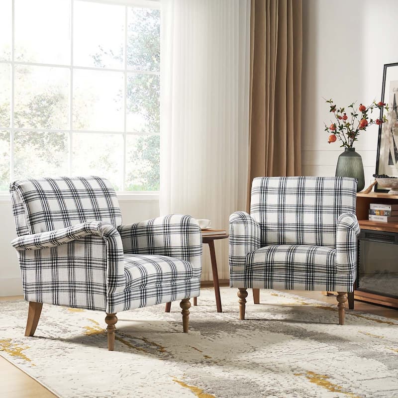 Mandan 29.5" Wide Traditional Accent Armchair with Solid Wood Legs Set of 2 by HULALA HOME - Black