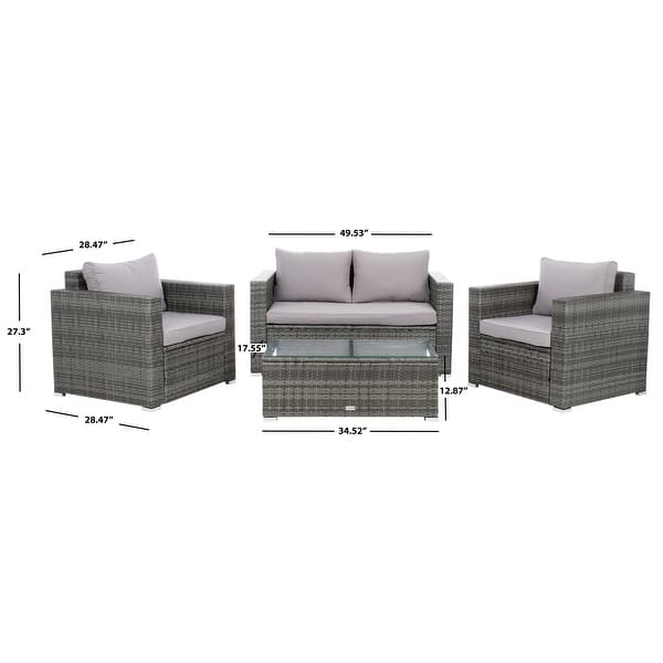 dimension image slide 2 of 4, SAFAVIEH Outdoor Patio Furniture Machie 4-Piece Conversation Set
