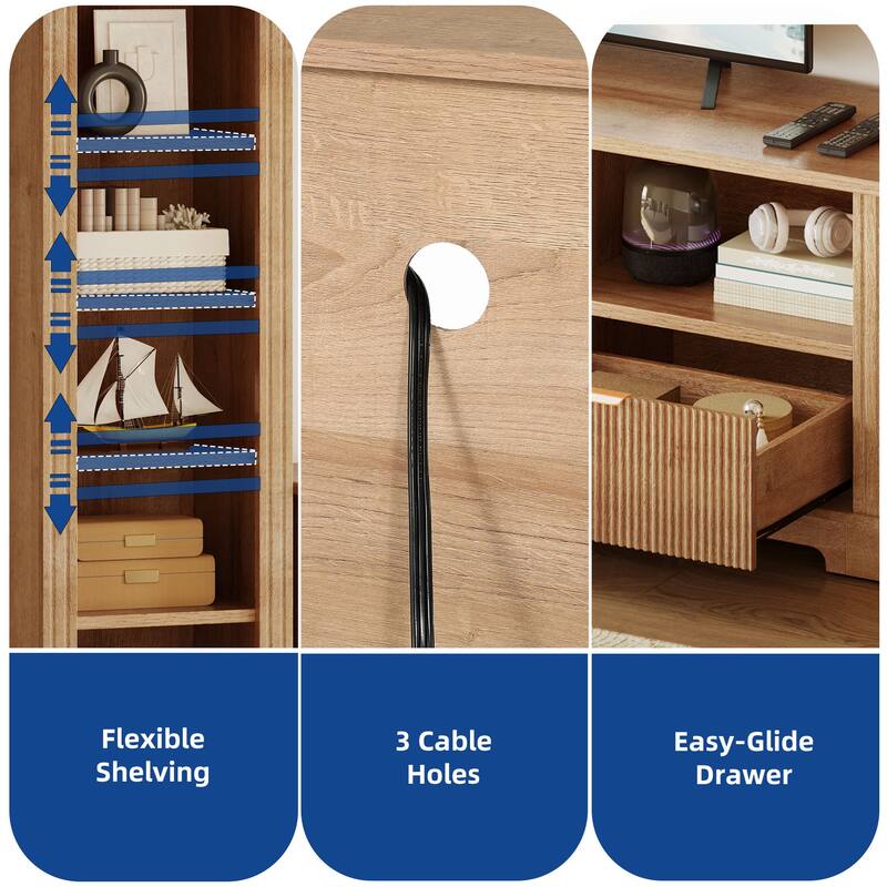 Moasis TV Stand with 2 Side Bookshelves for TVs Up to 65''