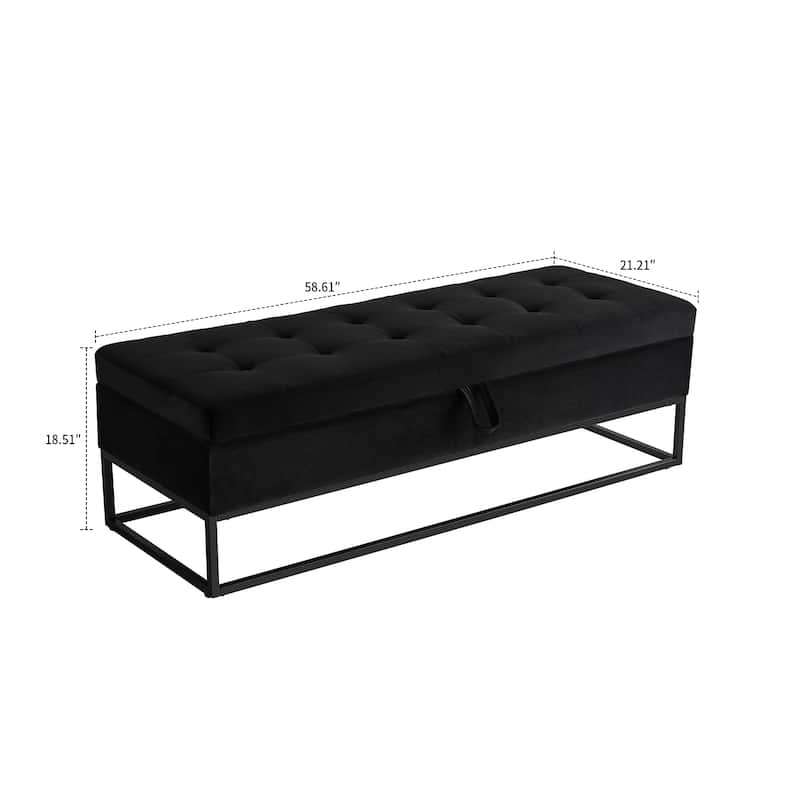 Modern Velvet Upholstered Storage Bench with Flip-Up Seat Top