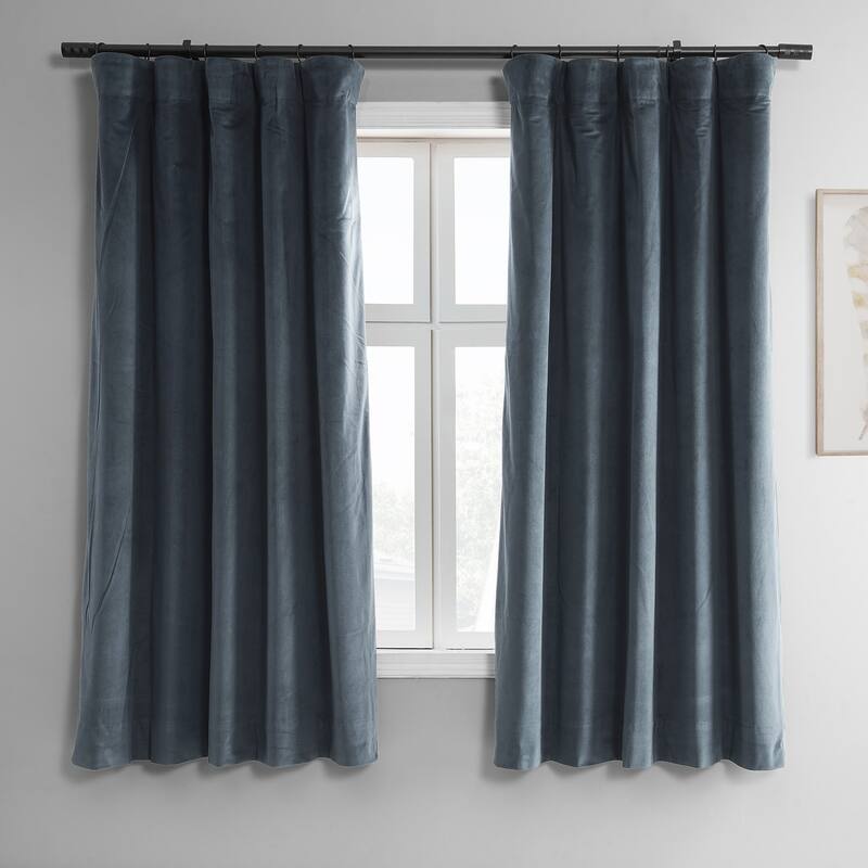 Exclusive Fabrics Signature Blackout Velvet Curtain 63 Inches Long (1 Panel) - 50 x 63 - Midnight Blue