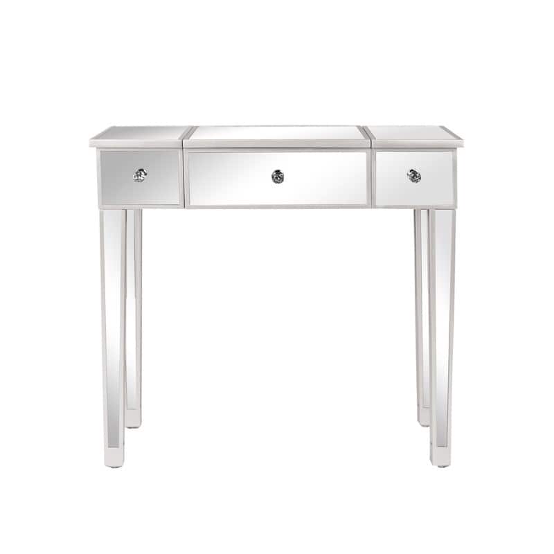 Mirrored Surface 1 Drawer Flip-up Desktop Writing Desk Vanity Desk Silver