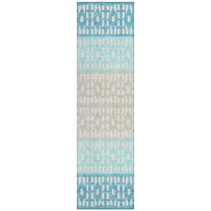 Machine Washable Indoor/ Outdoor Stripe Geo Chantille Rug