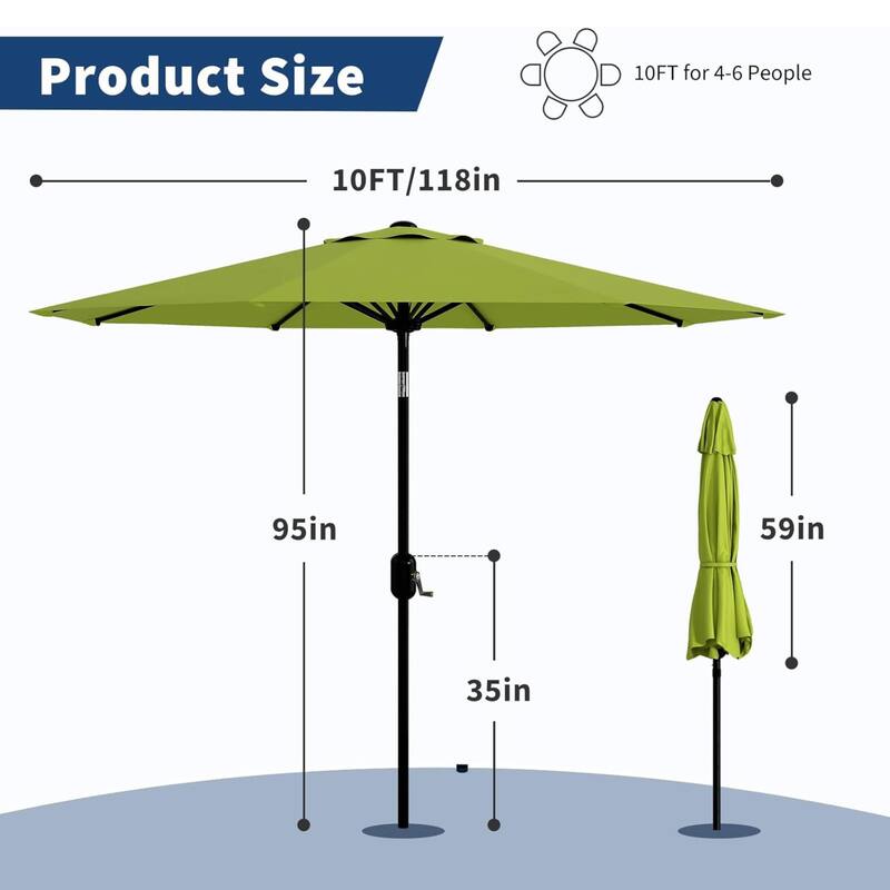 10 FT Outdoor Table Patio Umbrella, Waterproof UV Protection for Garden, Backyard, Poolside