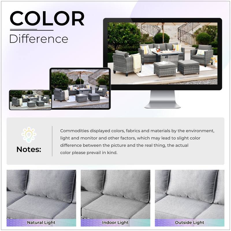 OVIOS 6-piece Patio Furniture Outdoor Wicker Set With Cozy Rectangle Fire Table