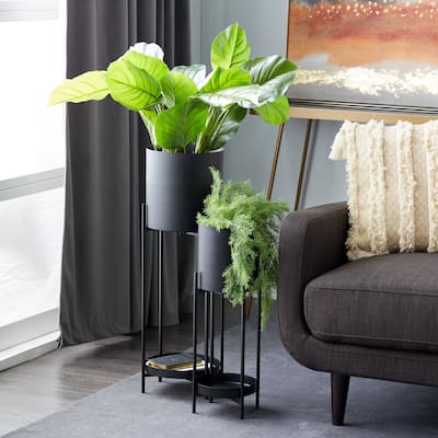 Black or Silver Modern Glam Contemporary Planter Stand (Set of 2) - S/2 24", 33"H