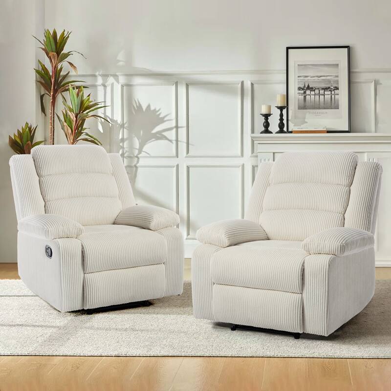 Overstuffed Cotton Corduroy Manual Pushback Recliner with Wide Armrest