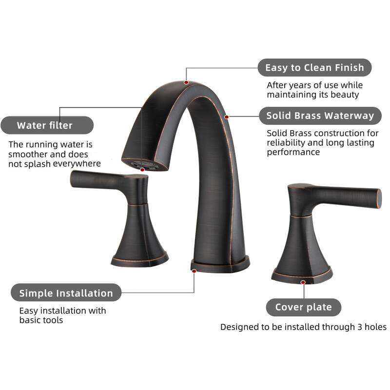 Proox 8" Widespread Bathroom SpotShield Basin Faucet w/ Drain Assembly