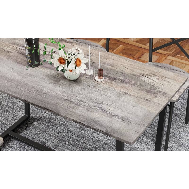 Retro Breakfast Nook Gray Dining Set with Bench and 4 Chairs, 6-Piece Industrial Dining Set with Bench
