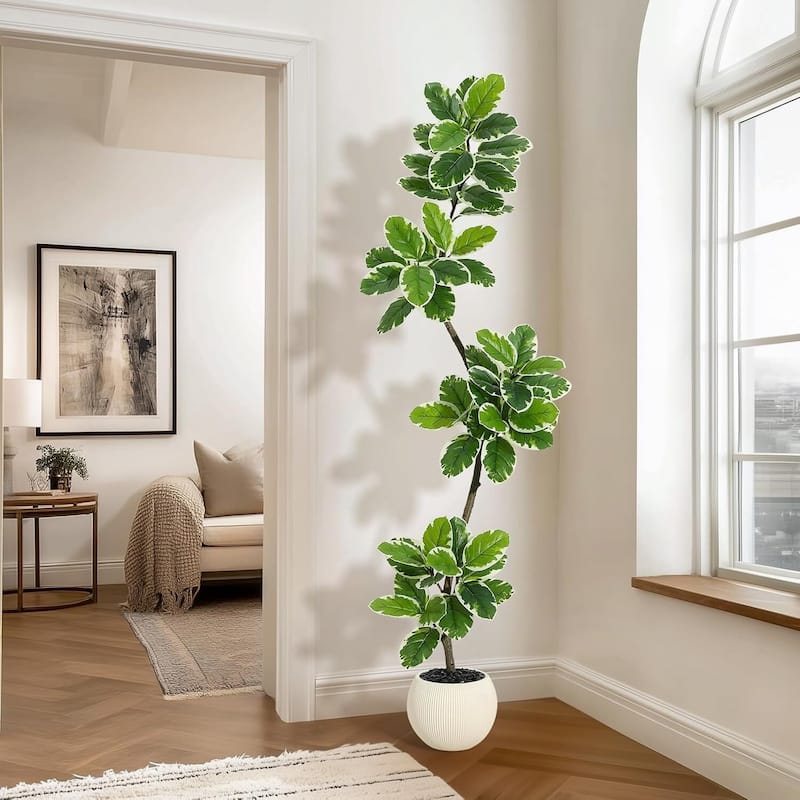 Home Fiddle Leaf Fig Tree Artificial Faux Rubber Tree for Home Decor - 6 FT
