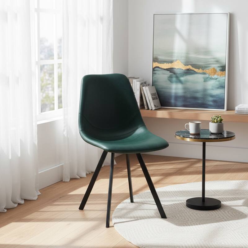 Markley Modern Ergonomic Leather Dining Chair with Black Steel Legs, Scratch-Resistant & Comfortable Kitchen Chair