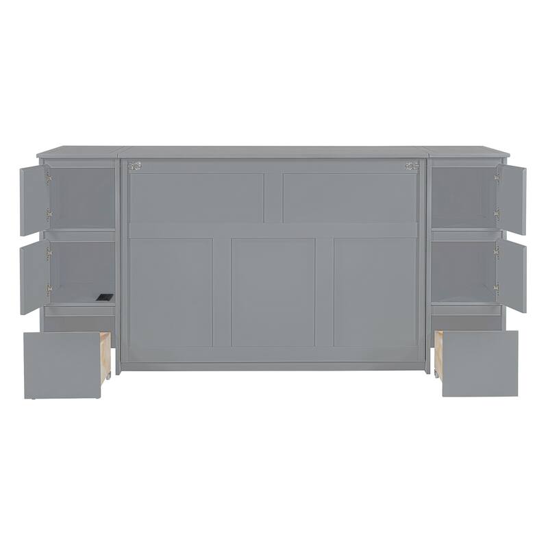 Modern Murphy Bed with Drawers, Cabinets, and USB Ports