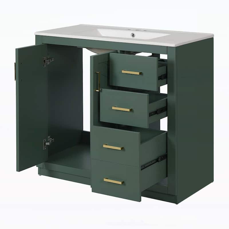 Wood Frame Bathroom Storage Cabinet,with Ceramic Sink Combo