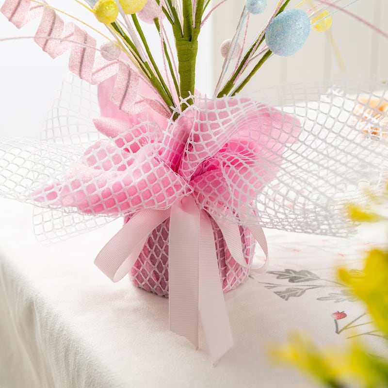 Glitzhome Easter Table Tree with Eggs Lavender Top Hat Decoration for Spring Party Supplies Props