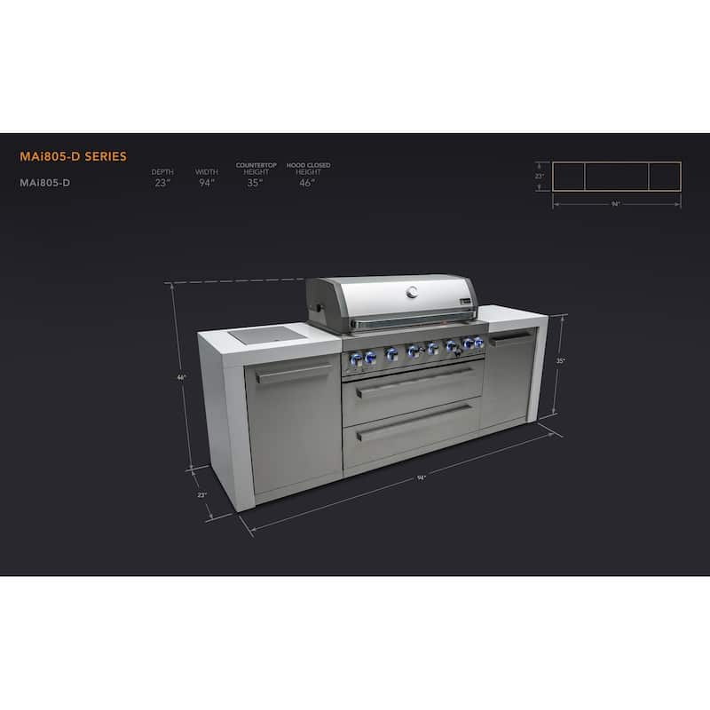 Mont Alpi MAi805-D 44-inch 6-Burner 115000 BTU Deluxe Stainless Steel Modular Outdoor Kitchen Island Gas Grill with Side Burner