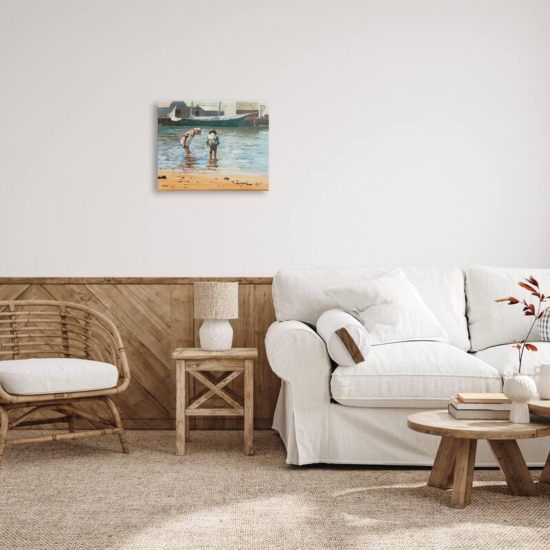 Stupell People Shoreline Beach Marina Searching Sea Life Canvas Wall Art, Design by Lettered and Lined