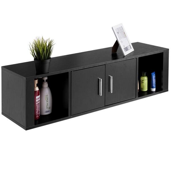 Shop Costway Wall Mounted Floating Desk Hutch Wall Shelf Cabinet
