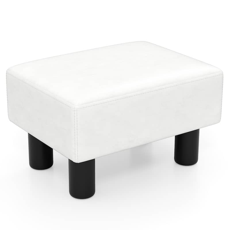 Gymax PU Leather Ottoman Rectangular Footrest Small Stool - See Details - White
