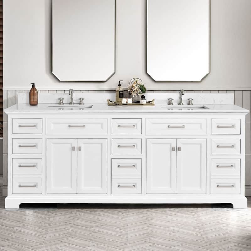 84 inch Freestanding Bath Vanities with Quartz Stone Counter Top Undermount Sink