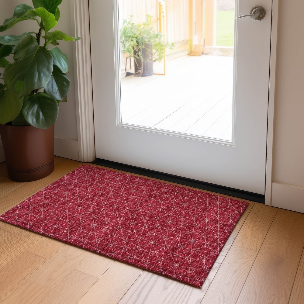 Machine Washable Indoor/ Outdoor Mosaic Geo Chantille Rug