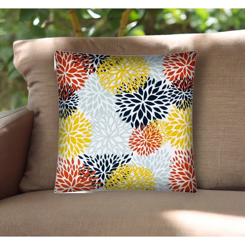 17" Yellow White and Orange Floral Indoor Outdoor Throw Pillow Cover - 17" X 17" - Yellow White and Orange - 17" X 17"