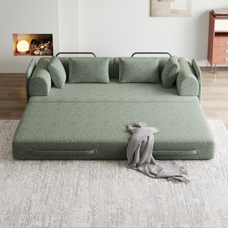 78.7-Inch Convertible Sleeper Sofa Bed With Cylindrical Pillow,Folding Sofa Bed With Side Pocket