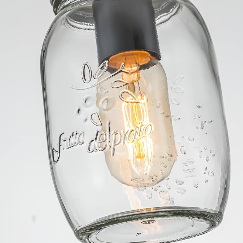 Starsky 1-light Farmhouse Matte Black Mason Jar Glass Pendant with Texture Glass
