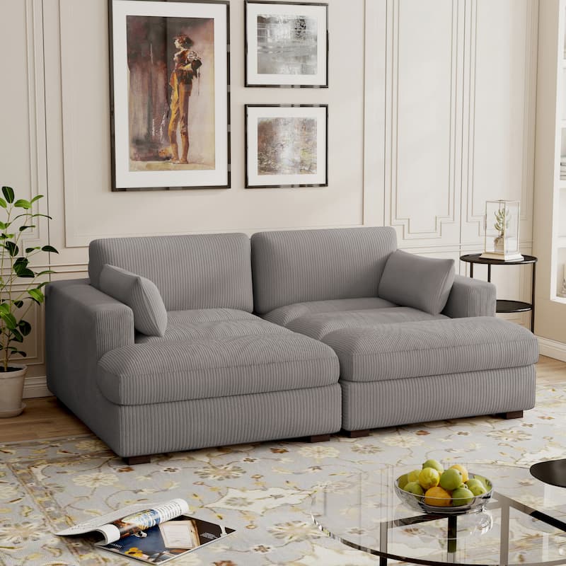 Modern Corduroy Modular Sectional Sofa Chaise Couch Bed - Light Gray - Symmetrical