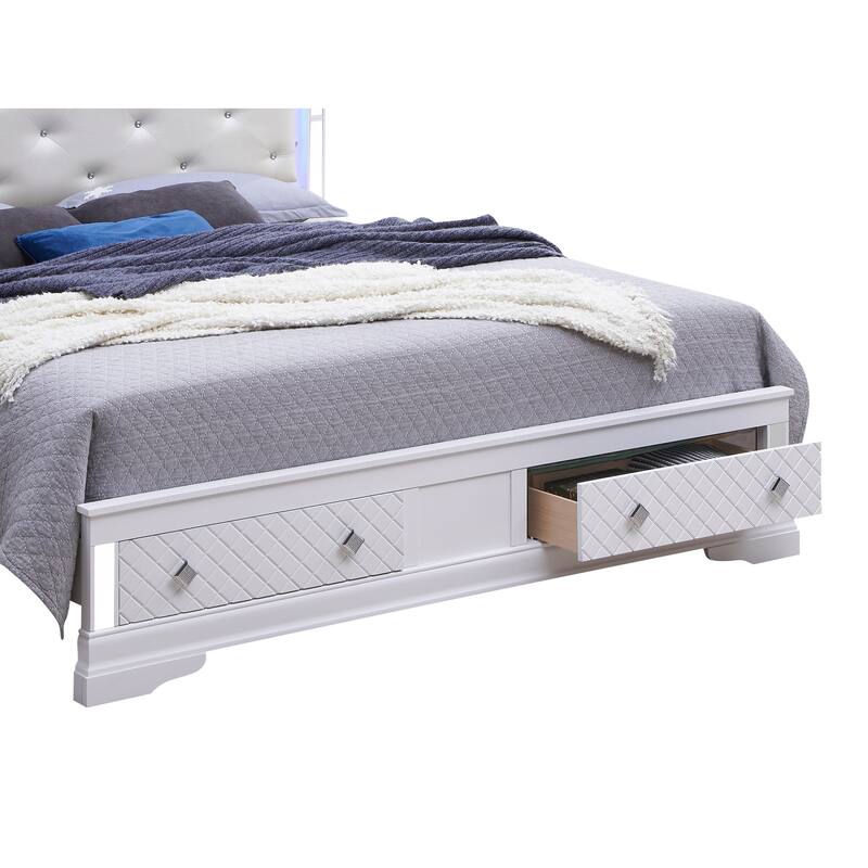 Queen Size Wood Platform Bed with LED Headboard and Jewel Tufting