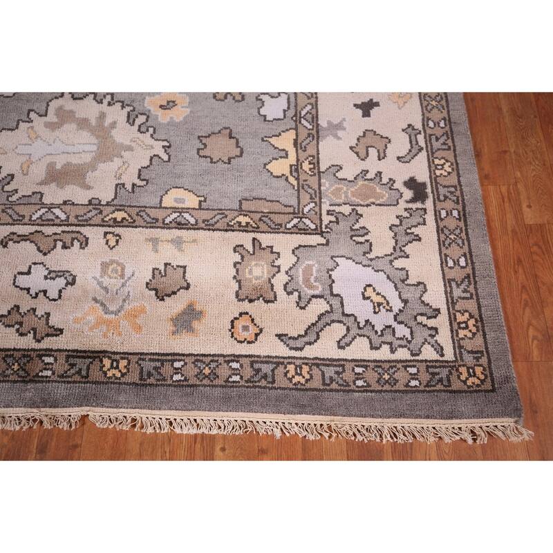 Gray Oushak Oriental Area Rug Handmade Floral Wool Carpet - 9'0" x 11'8"