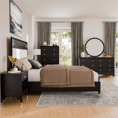 Furniture of America Forma Mid-Century Modern 6-Piece Black Solid Wood Storage Platform Bedroom Set