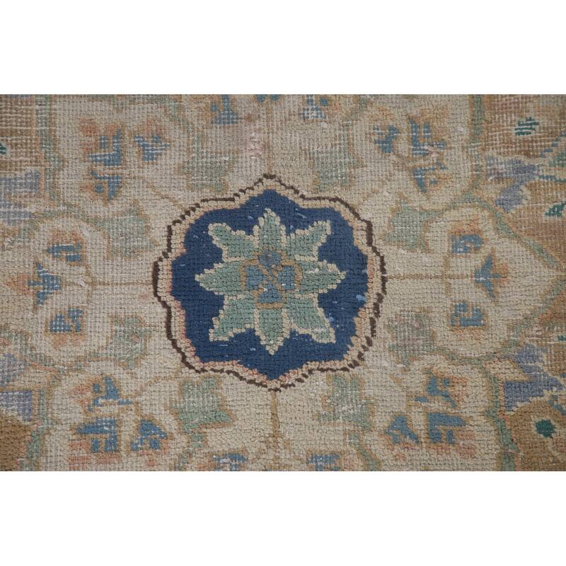 Distressed Mashad Persian Antique Area Rug Handmade Wool Carpet - 6'6" x 9'8"