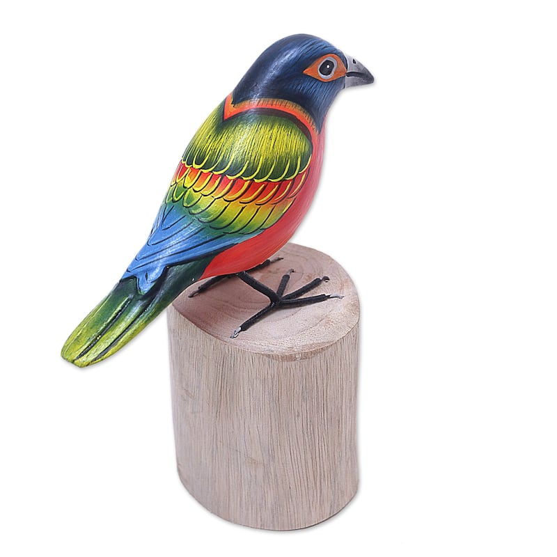 Novica Handmade Painted Bunting Wood Sculpture