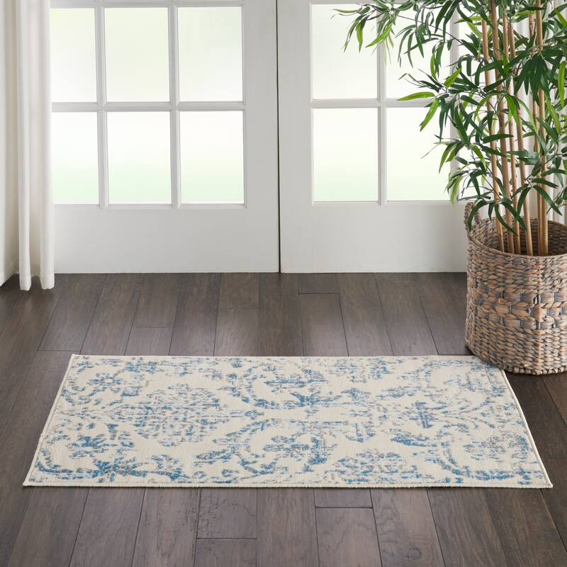 Nourison Jubilant Vintage Farmhouse Damask Area Rug - 2' x 4' - Ivory/Blue