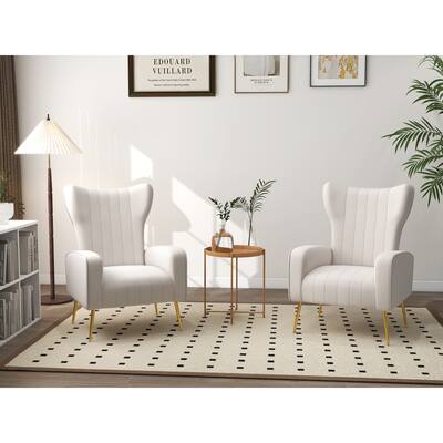 2 Set Velvet Wingback Accent Chairs with Metal Legs for Living Room