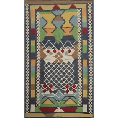 Hand Woven Oriental 100% Wool Carpet Southwestern Modern Multi-Colored Kilim Area Rug - 9' 10'' X 6' 8''