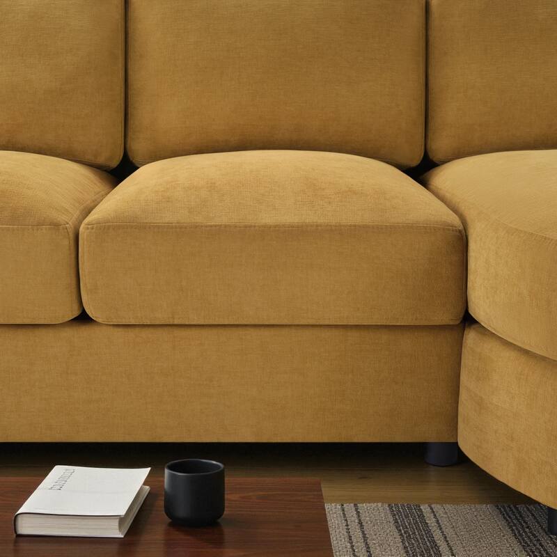 84.6" Modern L-Shaped Sectional Sofa with Curved Chaise Lounge, USB Ports and Storage Pockets, Chenille Couch for Living Room