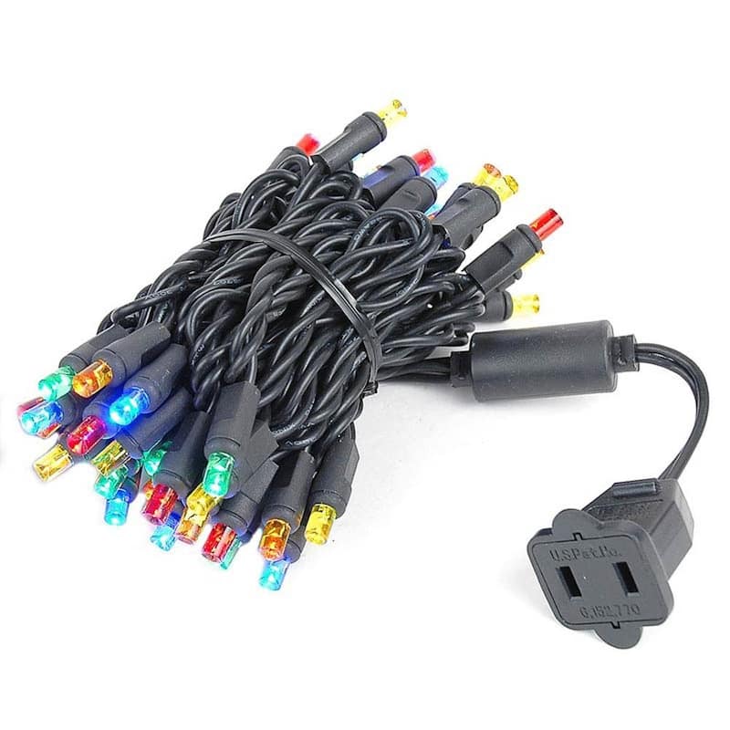 50 Light LED Christmas Mini Light Set, Patio Lights, Warm White, Black Wire, 11’ - Multi