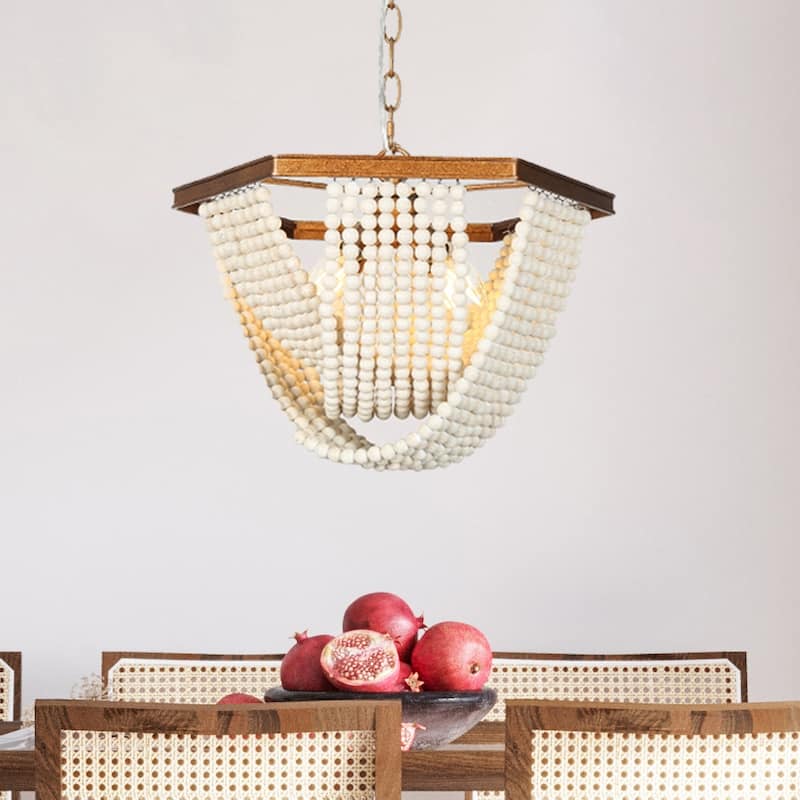 Empire 4-light Wooden Beads Coastal Chandelier Brass Gold Bracket Bedroom Dining Room Lights