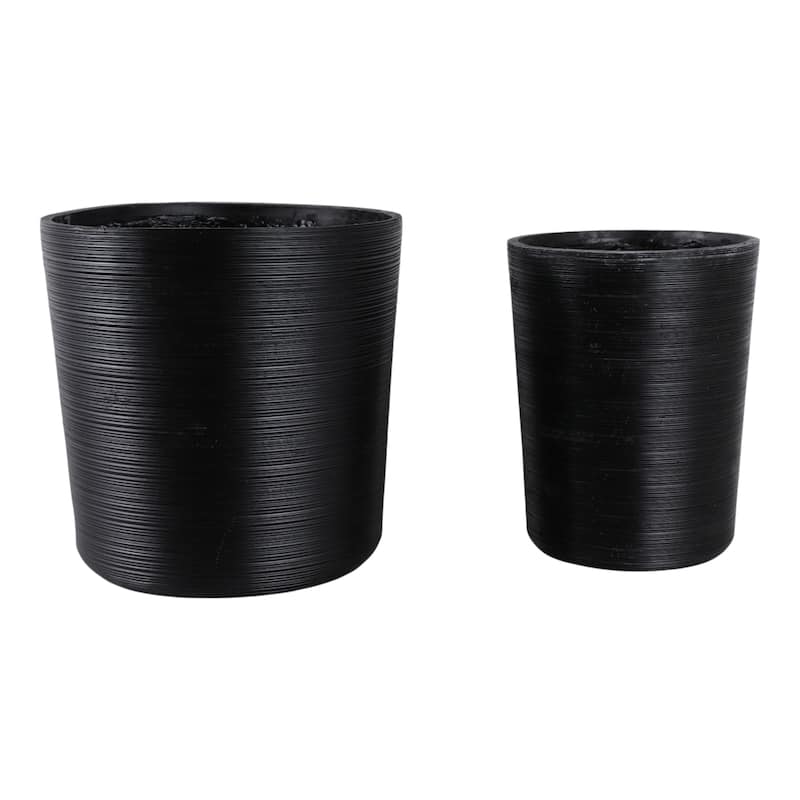 Modern Round Planters for Home or Garden - Set of 2, 21", Black - 21.0"