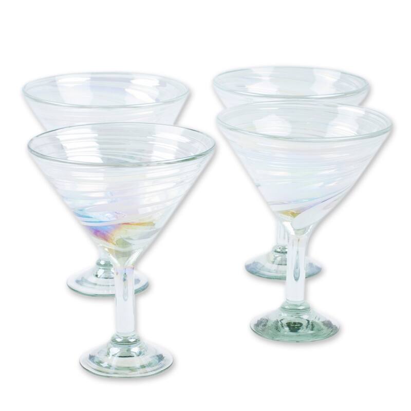 Novica Handmade White Soiree Handblown Recycled Glass Martini Glasses