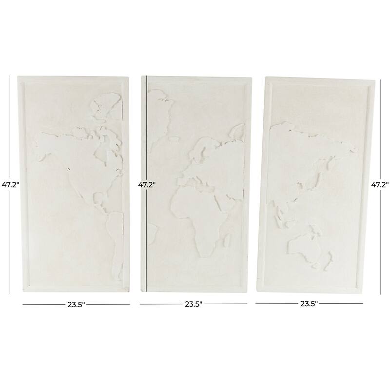 Wooden World Map 3D Home Wall Decor - Set of 3 White - Roche River Decor