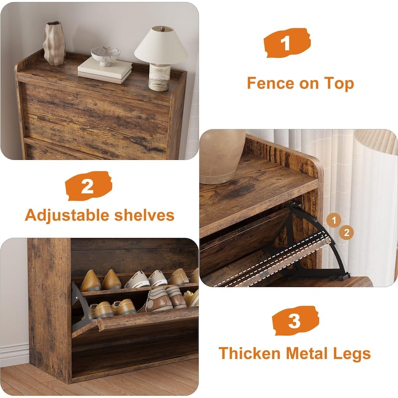 Drawer Wooden Shoe Cabinet with Adjustable Shelves