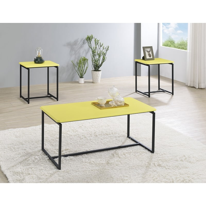 GT 3-Piece Carbon Fiber Coffee Table and End Table Set, 39.5” Rectangular Coffee Table with 2 End Tables, Metal Frame - Yellow